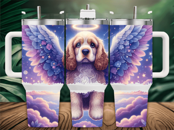 Angel Dog with Wings Sunset Tumbler Wraps Graphics