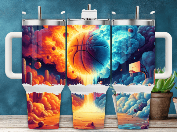 Basketball Fire Explosion Graphics for Tumbler Wraps