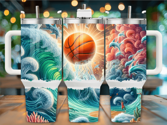 Basketball Waves Sky Clouds Tumbler Wraps Graphics