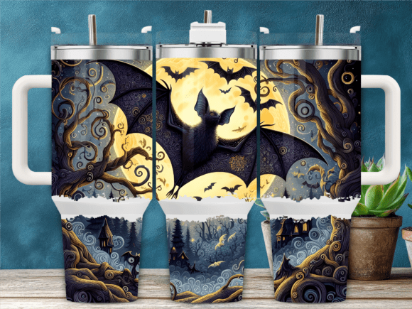 Bats Full Moon Halloween Graphics for Tumbler Wraps