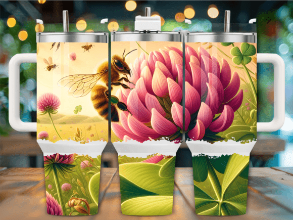Bee on Pink Flower 40oz Tumbler Wraps Graphics