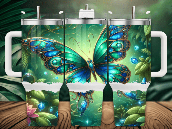 Blue Butterfly Garden Tumbler Wraps & Graphics