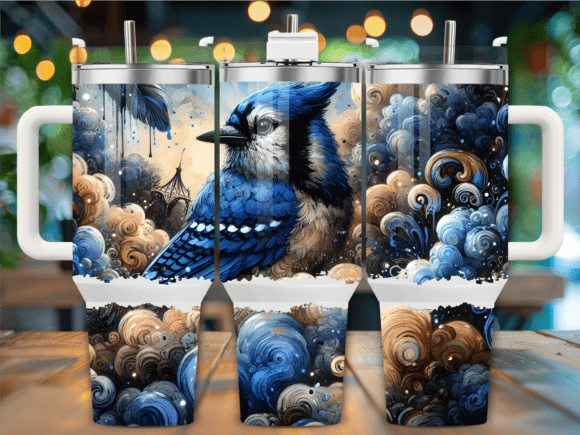 Blue Jay in Stormy Clouds Tumbler Wraps & Graphics