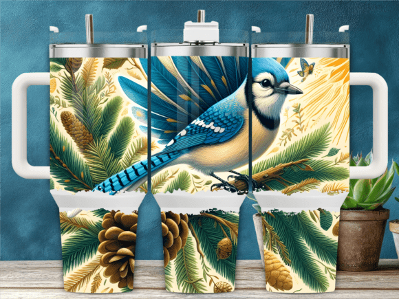 Blue Jay Pinecones Tumbler Wraps Graphics