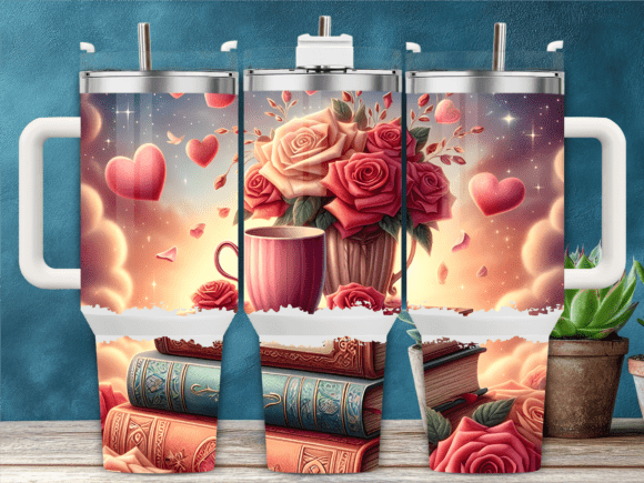 Books, Hearts & Roses Tumbler Wraps Graphics