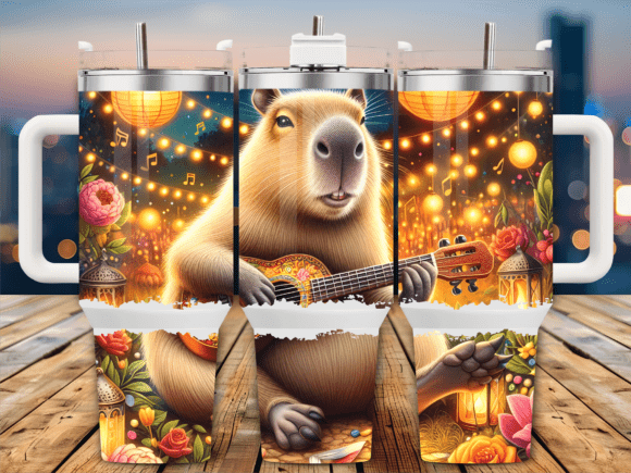 Capybara Playing Guitar Tumbler Wraps & Graphics