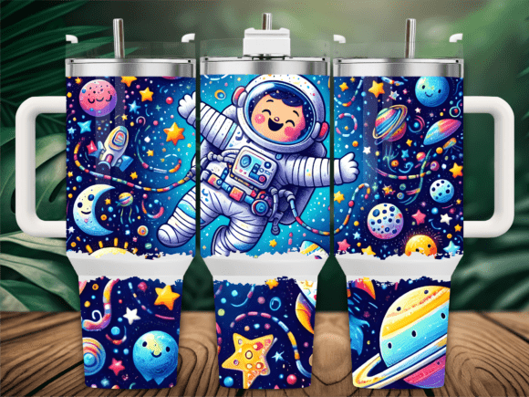 Cartoon Astronaut Space Fun Graphics for Tumbler Wraps