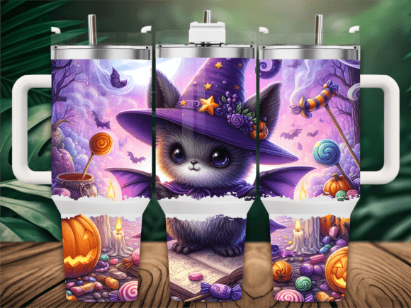Cute Halloween Cat Witch Graphics for Tumbler Wraps