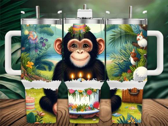 Cute Jungle Monkey Birthday Graphics for Tumbler Wraps