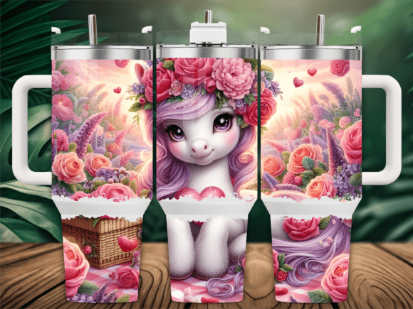 Cute Pastel Unicorn Floral 40oz Tumbler Graphics