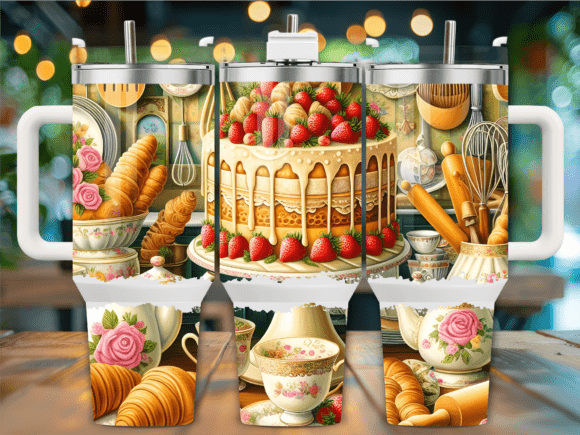 Delicious Cake & Tea Set Graphics for Tumbler Wraps