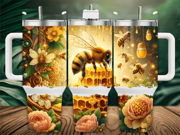 Elegant Bee Rose Flower Graphics for Tumbler Wraps