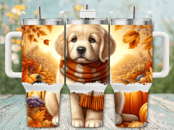 Fall Puppy Leaves Scarf Graphics & Tumbler Wraps
