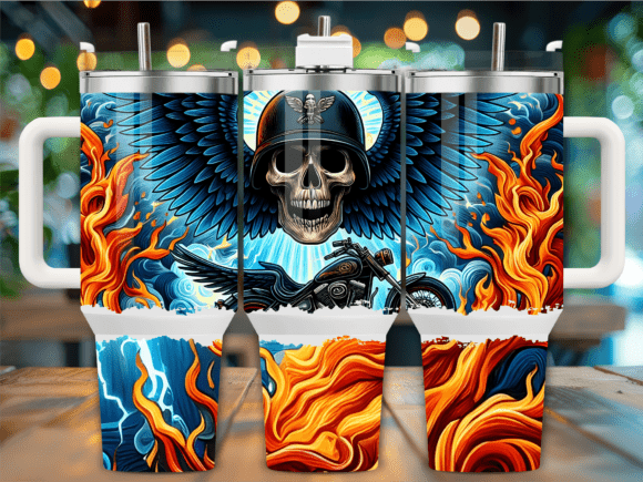 Flaming Skull Viking Tumbler Wraps Graphics