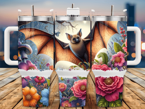 Floral Bat Flower Halloween Graphics & Tumbler Wraps