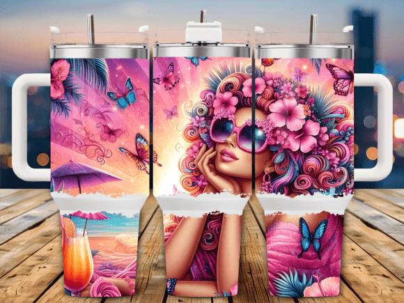 Floral Summer Girl Vibes Tumbler Wraps & Graphics