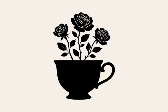 Floral Tea Cup Svg Clipart Silhouette: Graphics for Local Business Branding