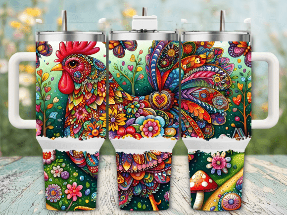 Folk Art Rooster Graphics for Tumbler Wraps