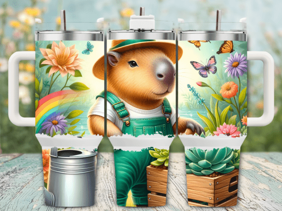 Gardening Capybara Flowers Graphics & Tumbler Wraps