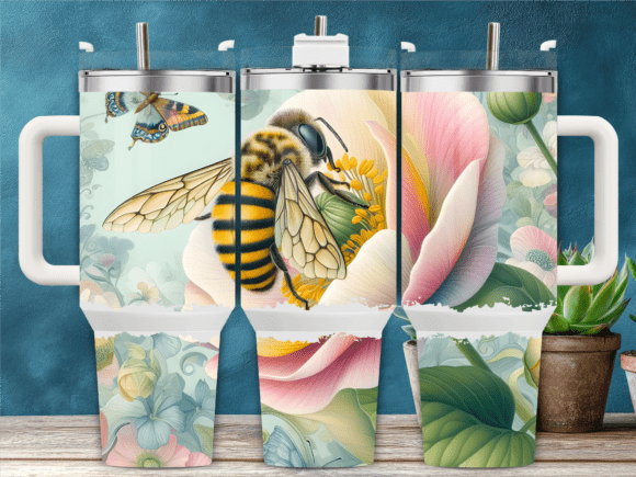 Honeybee and Flowers Nature Tumbler Wraps & Graphics