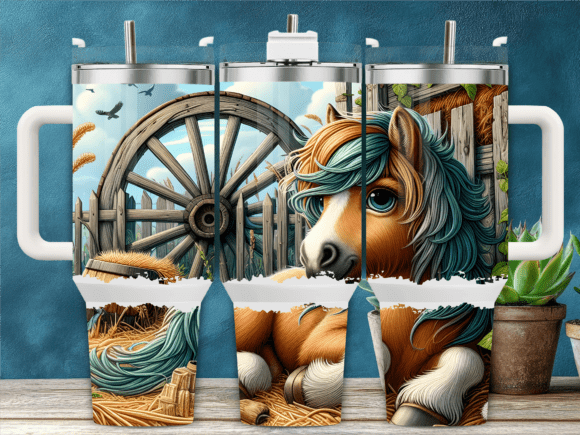 Magical Pony Picnic Scene 40oz Tumbler Graphics