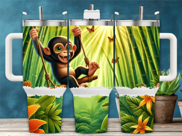 Monkey Bamboo Jungle 40oz Tumbler Wrap Graphics
