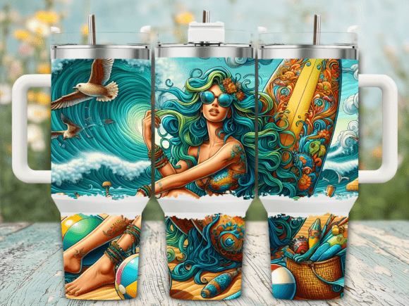 Ocean Wave Girl Summer 40oz Tumbler