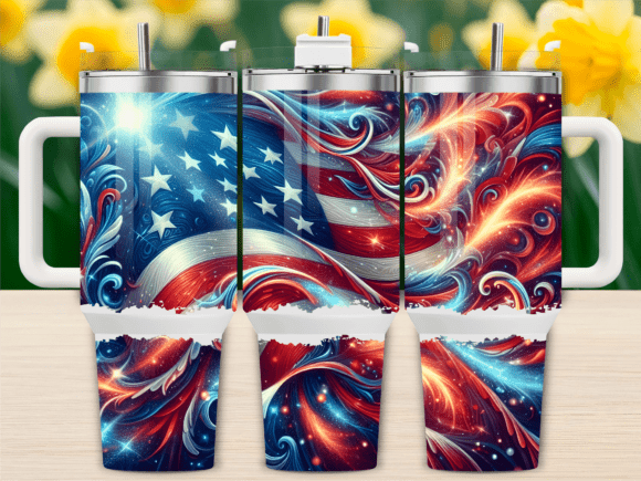 Patriotic Sparkle USA Flag 40oz Tumbler Graphics