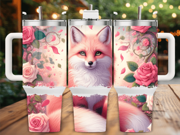 Pink Fox and Roses 40oz Tumbler Wrap Graphics