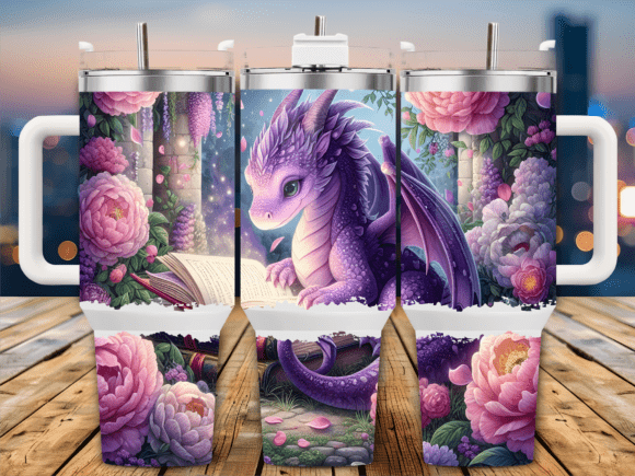 Purple Dragon with Roses Tumbler Wraps & Graphics