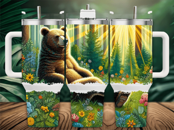 Relaxing Brown Bear Nature Tumbler Wraps Graphics