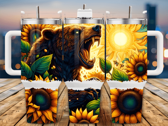 Roaring Bear Sunflower Tumbler Wrap