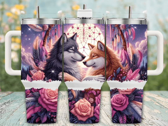 Romantic Wolves Roses 40oz Tumbler Wrap Graphics