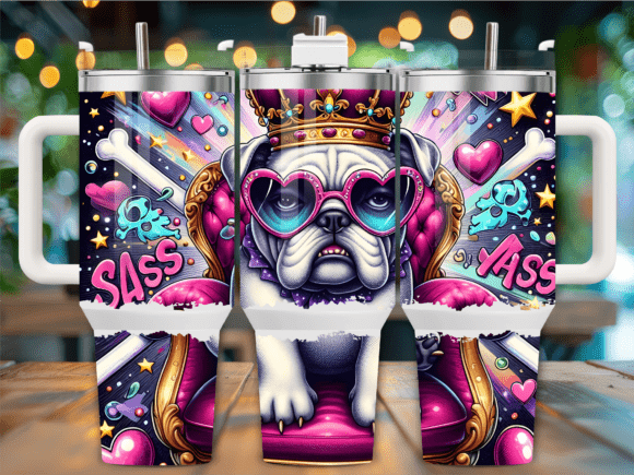 Sassy Bulldog Queen Pop Art Graphics for Tumbler Wraps