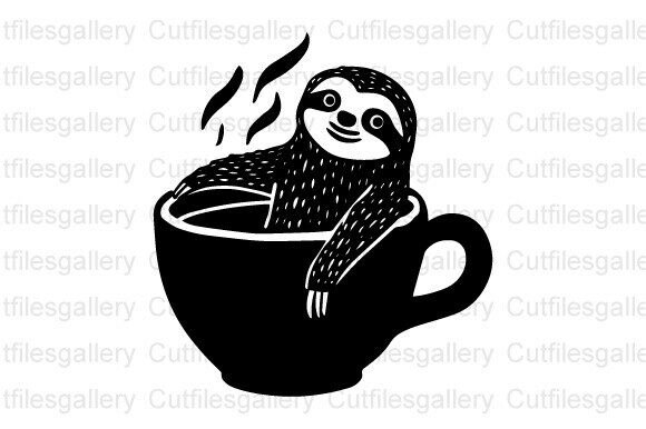 Sloth in Coffee Cup SVG, Graphics & Crafts