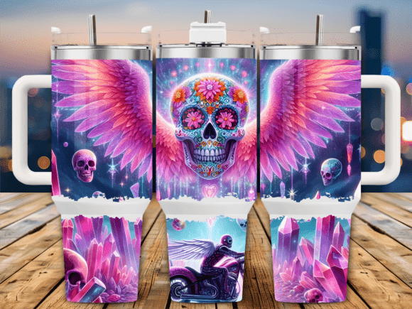 Sugar Skull Wings 40oz Tumbler Wrap Graphics