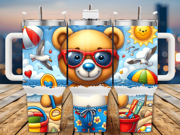 Summer Beach Bear Fun Tumbler Wraps & Graphics