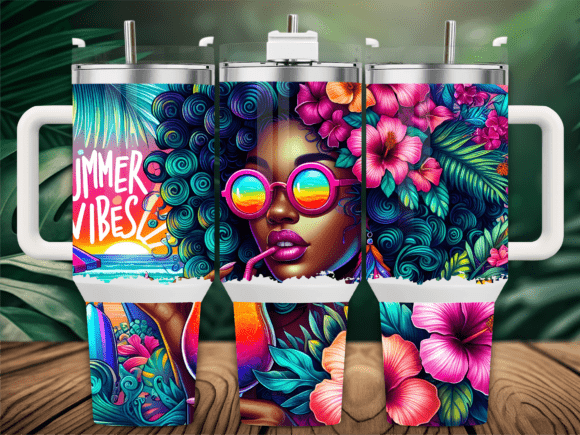 Summer Vibes Tropical Girl Graphics & Tumbler Wraps