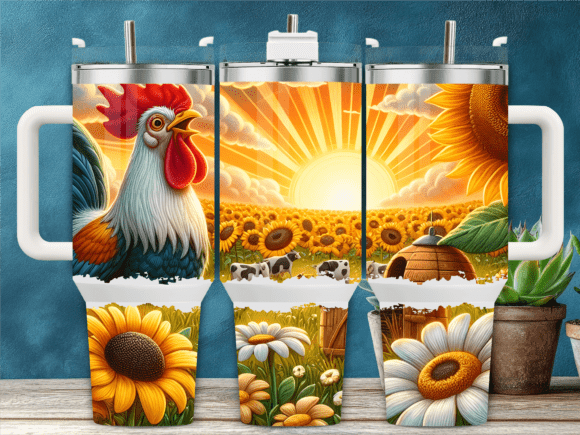 Sunrise Rooster Sunflowers Graphics for Tumbler Wraps