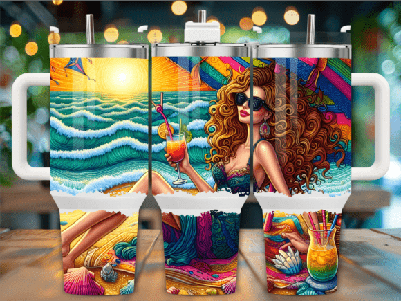 Sunset Beach Girl Tumbler Wraps & Graphics