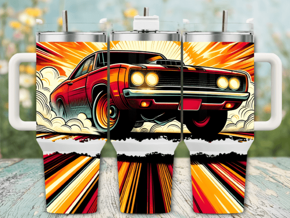 Vintage Red Muscle Car 40oz Tumbler Wraps Graphics