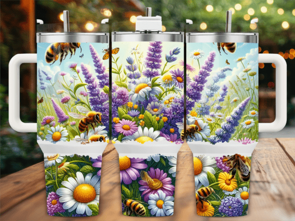 Wildflower Bee Summer 40oz Tumbler Wrap Graphics